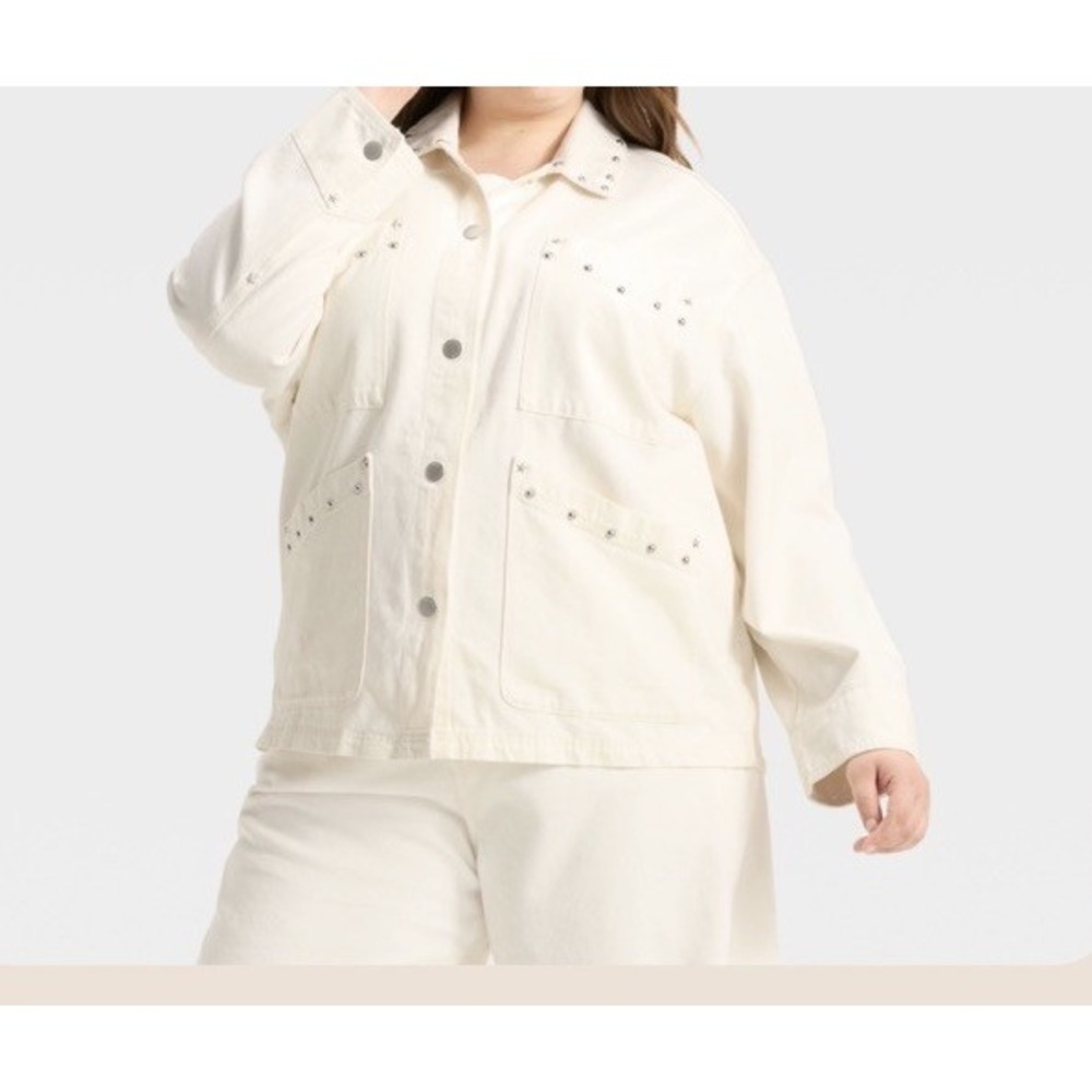Universal Thread Womens Studded Chore Full Snap White Denim Jacket  2XL NWT